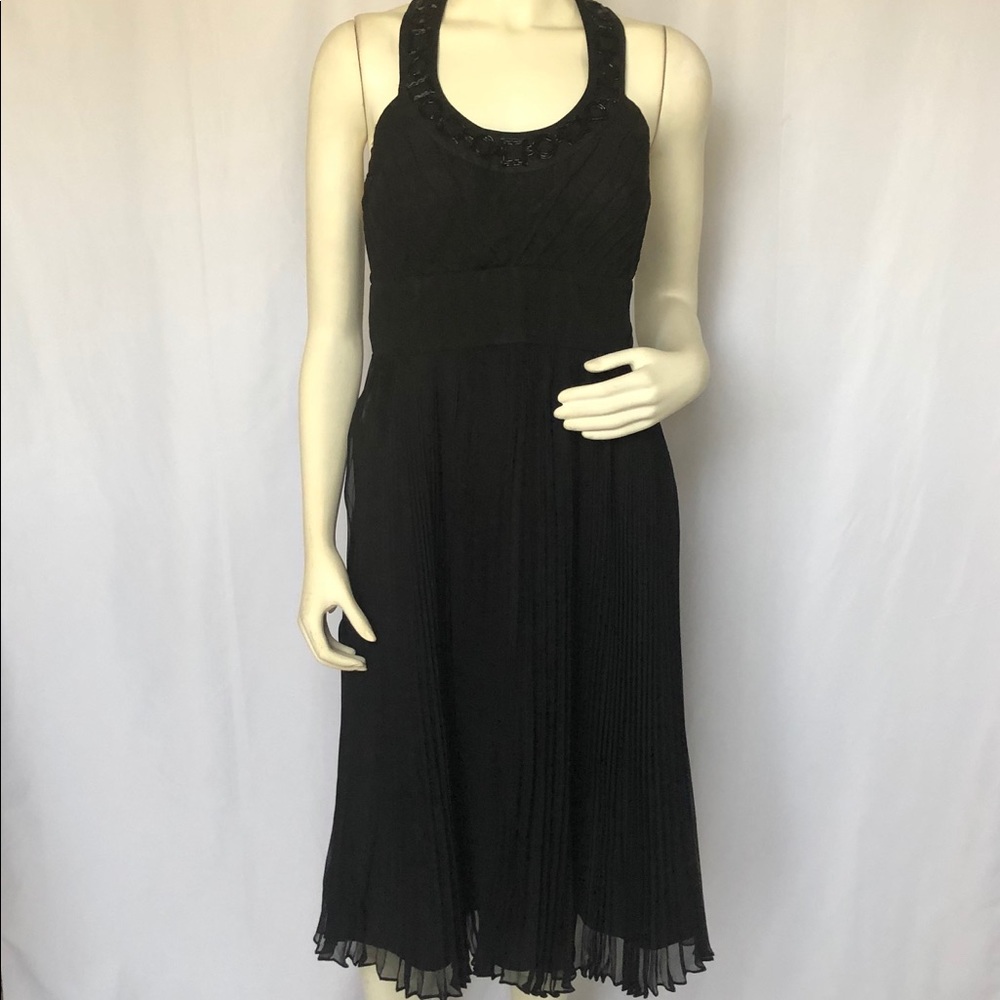 Black Pleated Beaded Neck Halter Top - Size 10